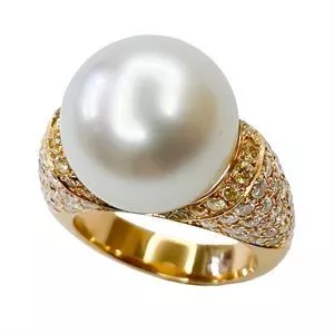 Anello in oro rosa 18k con perla australiana e diamanti - Italia