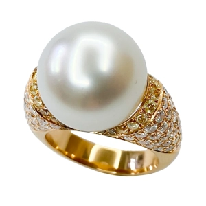 18 karat rose gold ring with Australian pearl and diamonds - Italy