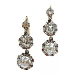 18 karat yellow gold earrings with diamonds - France early 1900s