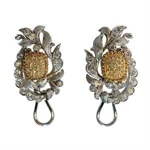 18kt white and yellow gold earrings with diamonds - M. Minotto - Italy 1960s