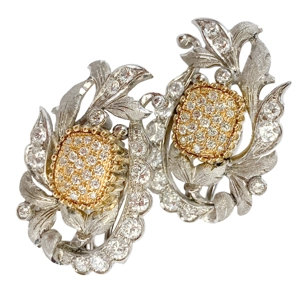 18kt white and yellow gold earrings with diamonds - M. Minotto - Italy 1960s