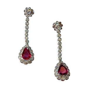 18k white gold earrings with diamonds and rubies - Italy 1970s