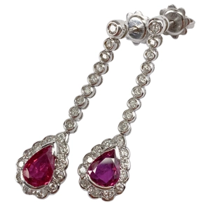 18 karat white gold earrings with diamonds and rubies - Italy 1970s
