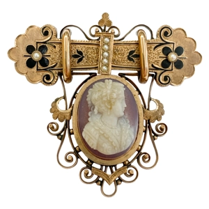 14k red gold brooch with a corniola cameo - Austria 19th century