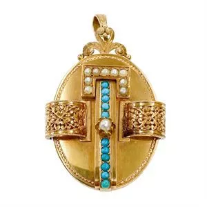 Pendant in gold with turquoise and pearls - Austria 19th century