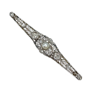 Platinum brooch with pearl and diamonds - Italy early 1900s