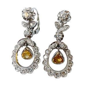 18k white gold earrings with yellow sapphires and diamonds - Italy 1950s