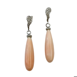 18 karat white gold earrings with diamonds and pink coral - Italy