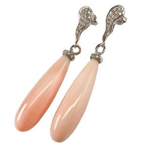 Orecchini in oro bianco 18 karati con diamanti e corallo rosa - Italia