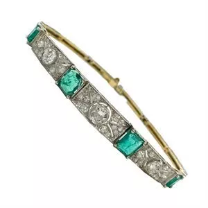 Gold and platinum bracelet with diamonds and emeralds - Italy 1920s
