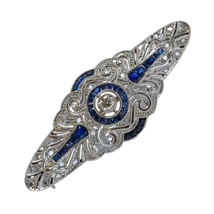 18 karat gold brooch with diamonds and sapphires - Italy 1920s