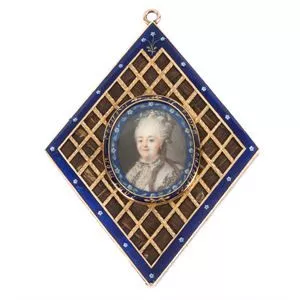 Gold pendant with enamels and miniature - Italy 19th century