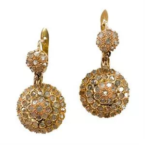 Gold earrings with diamonds - Italy 19th century