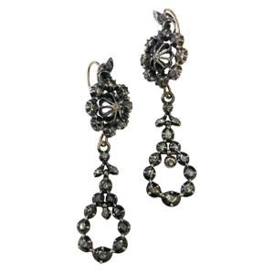 Gold and silver earrings with diamonds - Italy 18th century