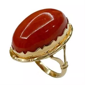 18 karat yellow gold ring with coral cabochon - Italy 1950s