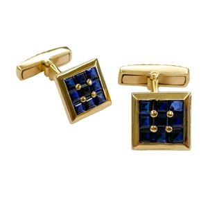 18 karat yellow gold cufflinks with sapphires - Italy 1980s