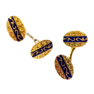 18 karat yellow gold cufflinks with blue enamels - Italy 1950s