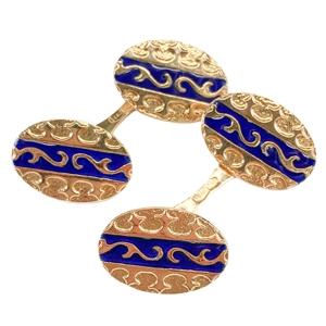 Gemelli in oro giallo 18 karati con smalti blu - Italia anni '50