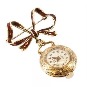 Gold brooch with enamel and watch - Italy 1960s
