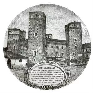 Piatto in porcellana - Le bellezze del Piemonte - Castello di Fossano - P. Fornasetti