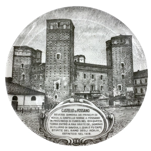 Porcelain plate - The beauties of Piedmont - Caste of Fossano - Piero Fornasetti