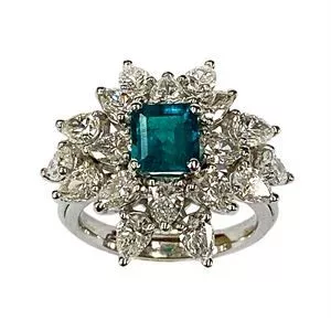 Anello in oro bianco 18 karati - smeraldo colombiano e diamanti