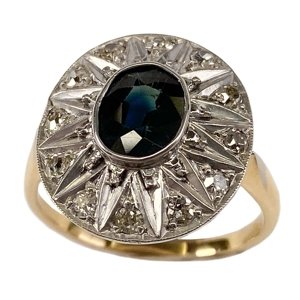 Anello in oro 18 karati con zaffiro e diamanti - Italia anni '60