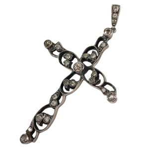 Cross pendant in gold and silver with diamonds - Italy 19th century