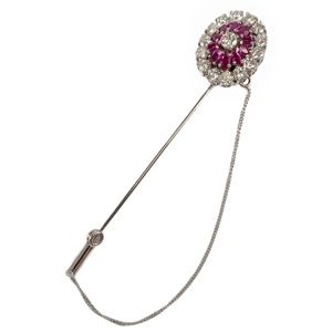 Spillone in oro bianco 18 karati con rubini e diamanti - Italia anni '50
