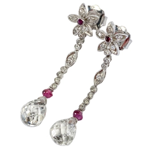 Liberty earrings in platinum with diamonds and rubies - Italy 1920s