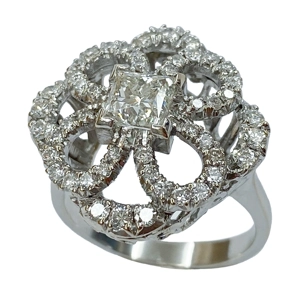 18 karat white gold ring with diamonds - Italy 1970s