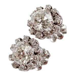 Daisy earrings in 18 karat white gold with diamonds - Italy 1940s