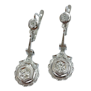 18 karat white gold earrings with diamonds - Italy 1930s