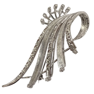 18 karat white gold ribbon brooch with diamonds - Italy 1960s