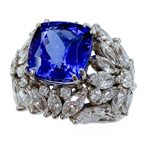 18 karat white gold ring with tanzanite and diamonds - Italy 1990s