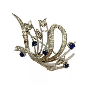 18 karat white gold brooch with diamonds and sapphires - Italy 1960s