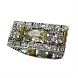 Anello déco in oro bianco 18k con diamante brown - Italia anni '20