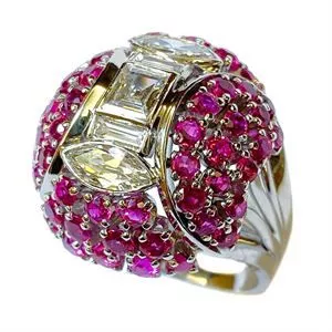18k white gold dome ring with rubies and diamonds - Italy 1950s
