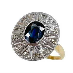 18kt gold ring with sapphire and diamonds - Italy 1960s