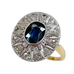 18 karat gold ring with sapphire and diamonds - Italy 1960s