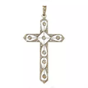 Pendente a croce in oro e platino con diamanti - Italia primo '900