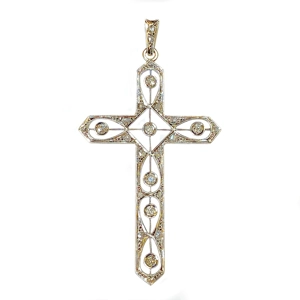 Cross pendant in gold and platinum with diamonds - Italy 1910s