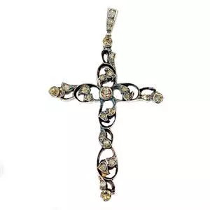 Pendente a croce in oro e argento con diamanti - Italia XIX sec.