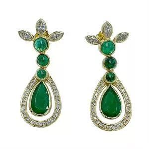18k yellow gold earrings with diamonds and emeralds - Italy 1970s