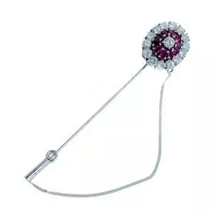 18 karat white gold brooch with rubies and diamonds - Italy 1950s