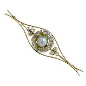 18 karat yellow gold brooch with natural pearl and diamonds - Italy early 1900s