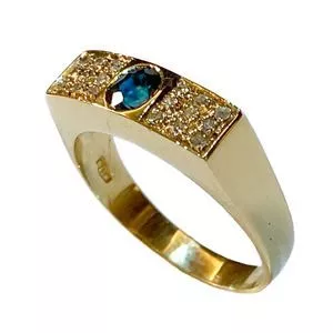 18k yellow gold ring with sapphire and diamonds - Italy 1950s