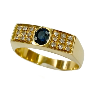 18 karat yellow gold ring with sapphire and diamonds - Italy 1950s