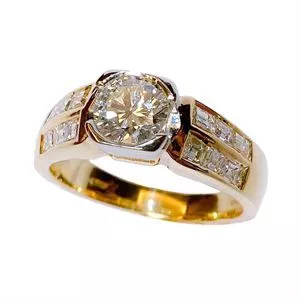 18kt yellow gold ring with diamonds - Italy 1980s