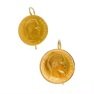 Orecchini in oro giallo con monete francesi - Italia anni '50